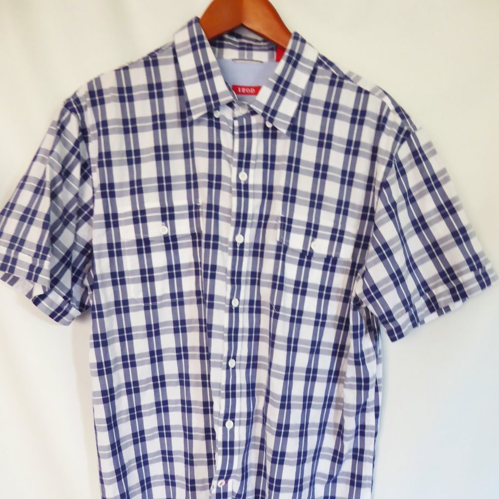 IZOD BRAND BLUE & WHITE PLAID BUTTON DOWN SHIRT (PRE-OWNED) XL